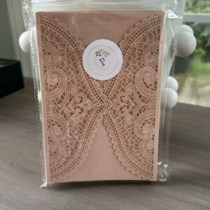 Blush Laser Cut Lace Gatefolds, Lasercut Invitation Pocket